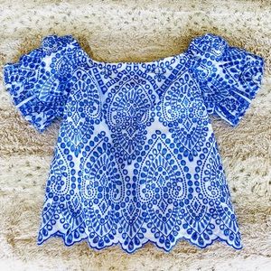 LILLY PULITZER EMBROIDERED FLOWY OFF SHOULDER BLOUSE -XS